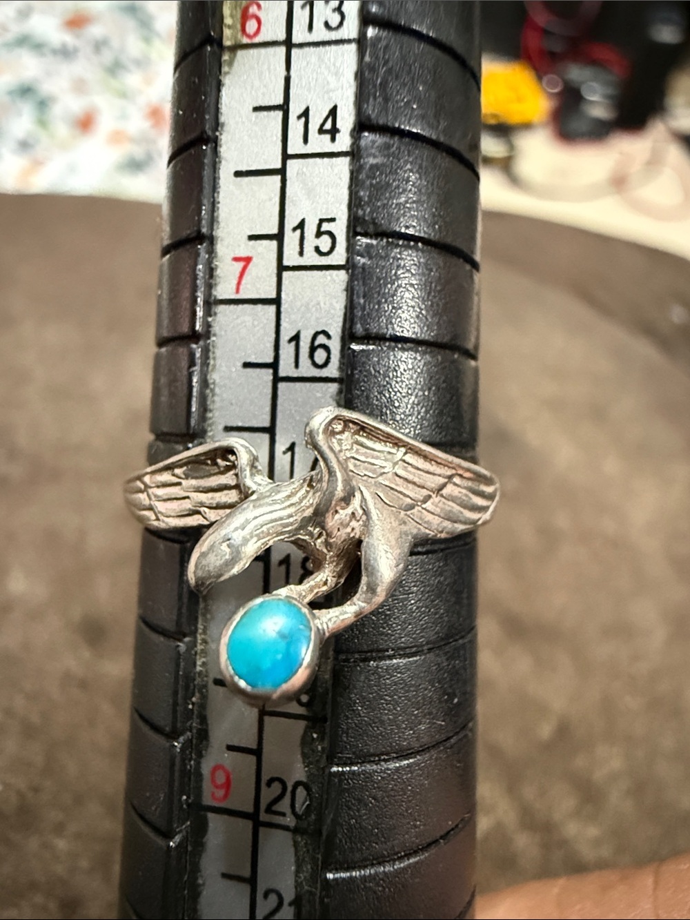 Sterling Silver Eagle Ring with Turquoise Stone - Blue size 7.75
